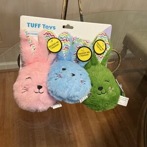 Brand New Jmle tuff Set Of 3 Bunny Fece Squeaker Dog Toy Very Durable 7”